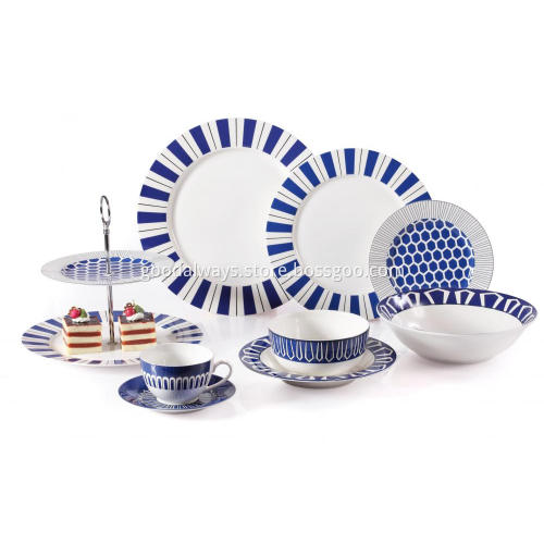 New Bone Stripe Decal Dinnerware with Cake Plate